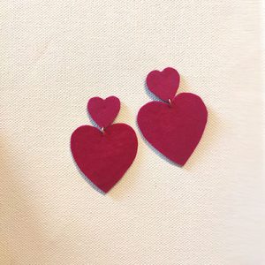 Boucles d'oreilles fushia 2 coeurs